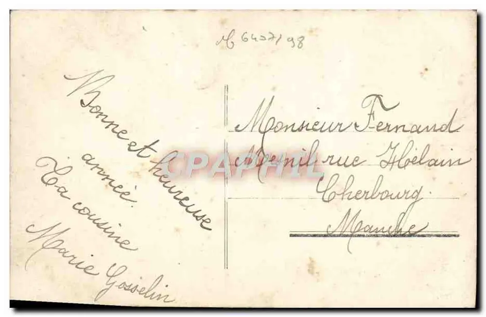 Frau in Pastellkleid mit Blumenstrauß — Bonne Année — anonymer Verleger, Nr. 6036 - Rückseite