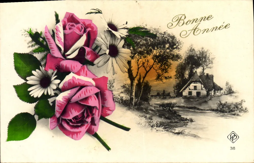 Blumenstrauß aus Rosen und Märschen — Frohes Neues Jahr — Verlag RP, Nr. 38 - Vorderseite