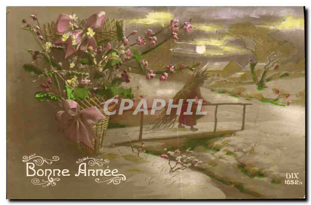 Blumenstrauß und Winterlandschaft — Frohe Weihnachten — DIX 1052/s - Vorderseite