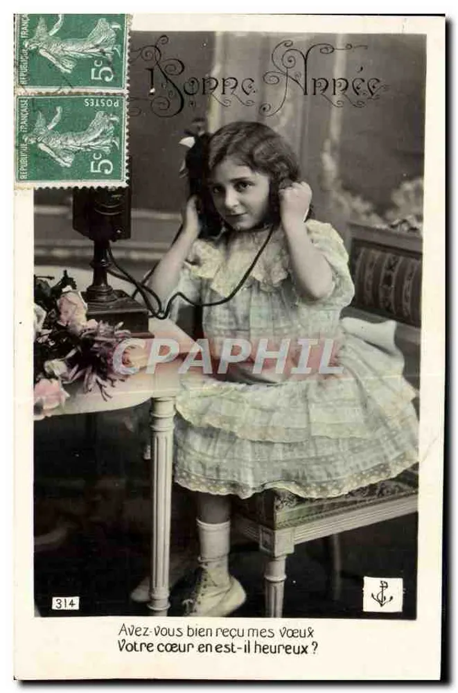 Mädchen, das mit einem Telefon spielt — Verlag: 'Bonne Année' — Nr. 314 - Vorderseite