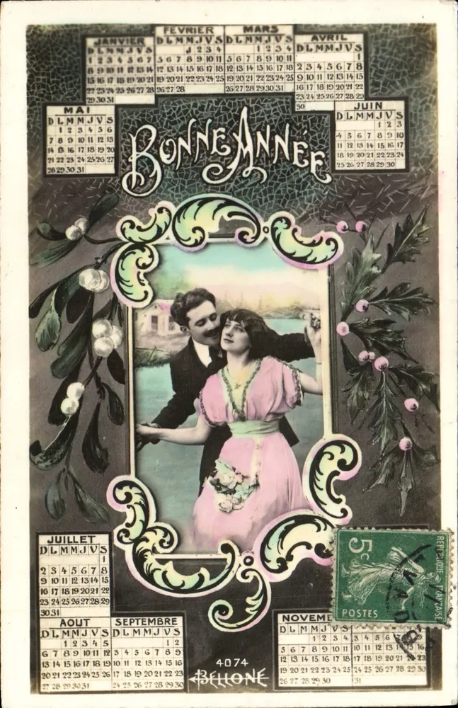 Kalender des Jahres — Frohe Neujahr — Verlag Bellone, Nr. 4074 - Vorderseite