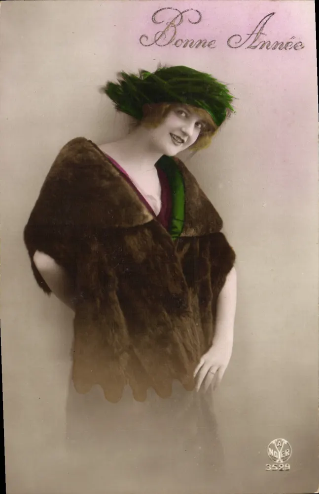 Frau in Pelz — Frohe Neujahr — A. NOVER 3529 - Vorderseite
