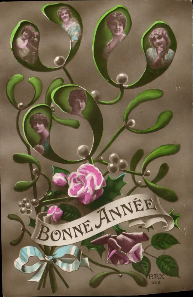 Frohe Weihnachten — Blumenmotive und Porträts von Frauen — REX 629 - Vorderseite