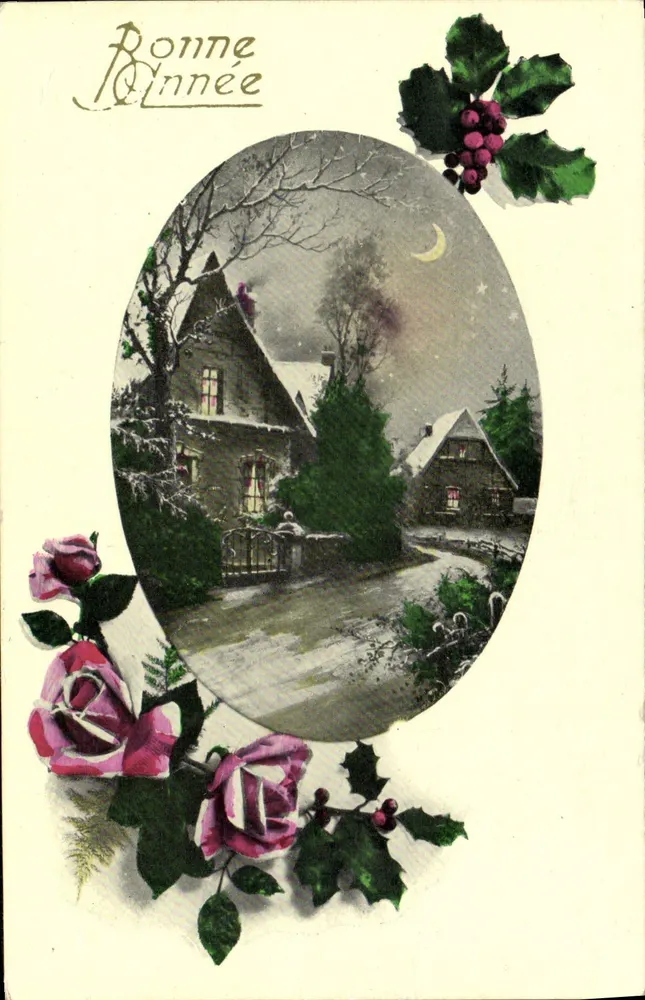 Weihnachten — winterliche Szene mit schneebedecktem Haus — Verlag C.K. Nr. 105 - Vorderseite