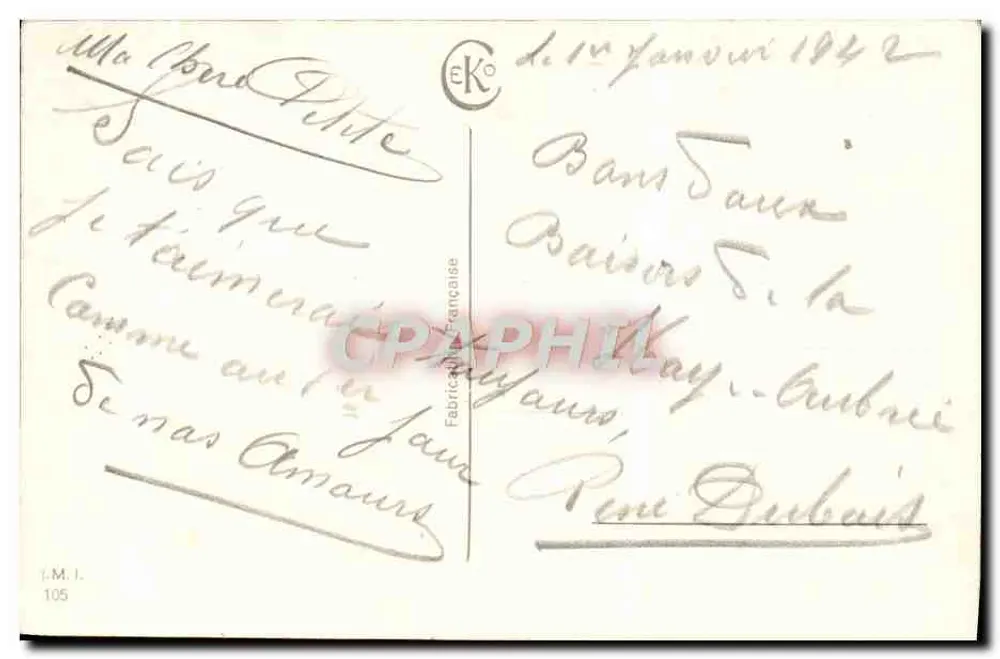 Weihnachten — winterliche Szene mit schneebedecktem Haus — Verlag C.K. Nr. 105 - Rückseite