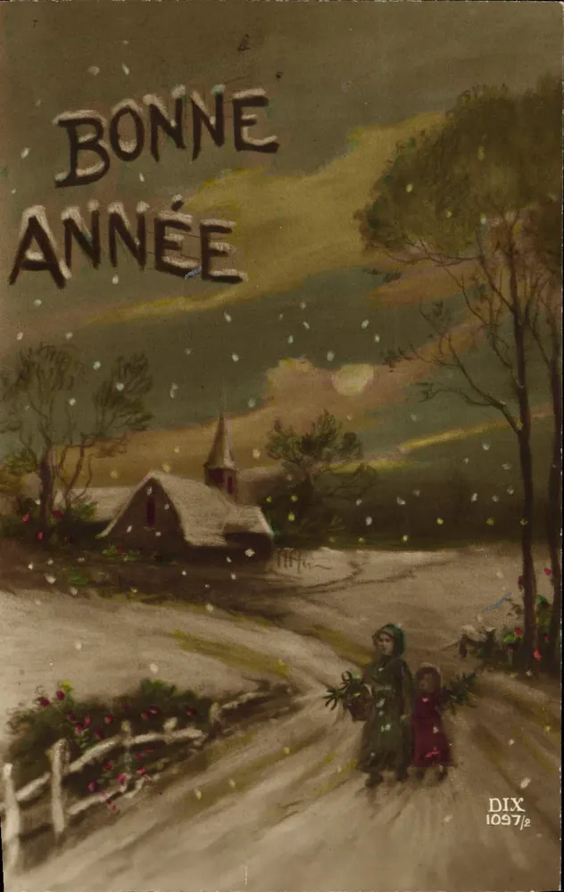 Winterlandschaft mit Kindern — Frohe Weihnachten — DIX 1097/2 - Vorderseite