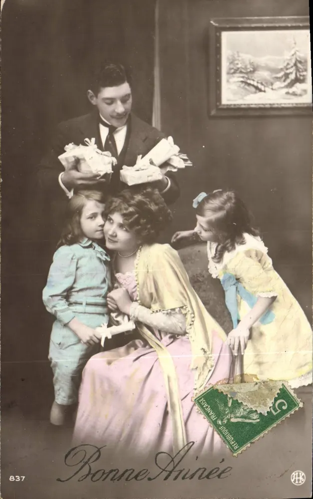 Festliche Familie — Frohes Neues Jahr — Verlag H. H. Nr. 837 - Vorderseite