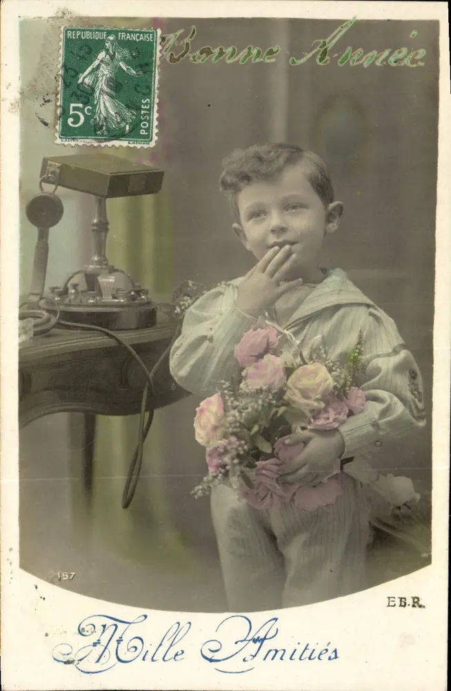 Kind mit Rosenstrauß — Telefon — E.B.R. — Nr. 157 - Vorderseite