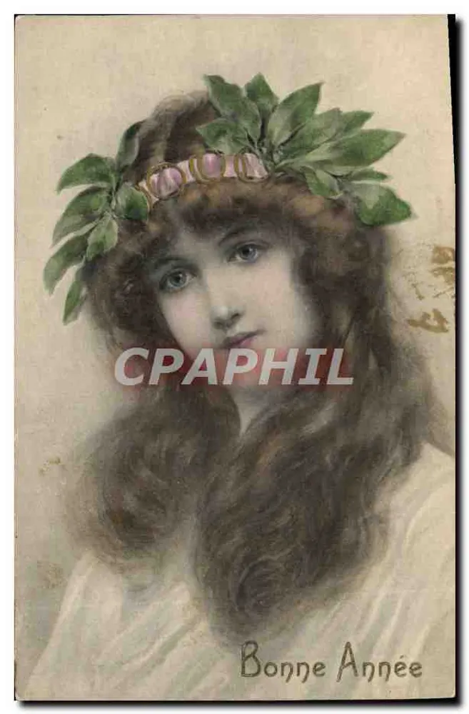 Junge Frau mit Lorbeerkranz — Frohe Neujahr — M. M. Vienne, Nr. 228 - Vorderseite
