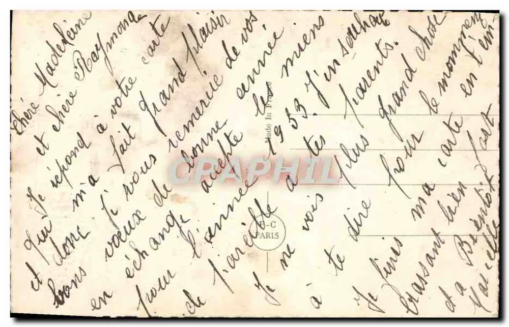 Frau in Kleid und Pelz mit Blumenstrauß — Frohe Neujahr — PC Paris 3485 - Rückseite