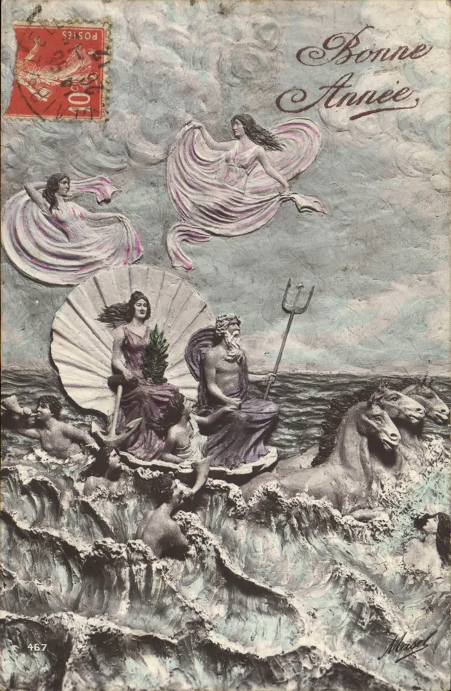 Neptun und Meergöttinnen — Frohe Neujahr — Verleger Michel, Nr. 467 - Vorderseite