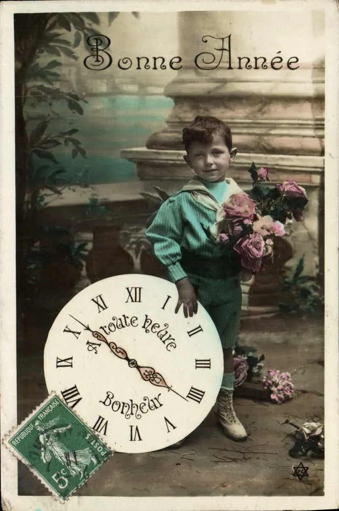 Kind mit Uhr — Frohe Neujahr — Französische Republik - Vorderseite