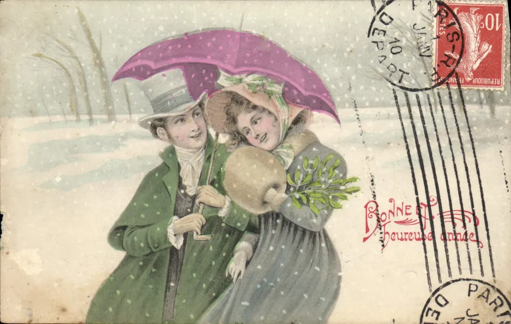 Junges Paar unter einem Schirm — Winterlandschaft — Serie 532, veröffentlicht von M. Barchi - Vorderseite