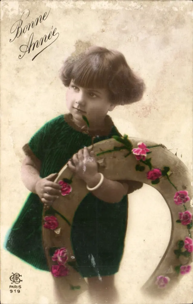 Mädchen mit Rosenkrone — Frohe Neujahr — Paris 919 - Vorderseite