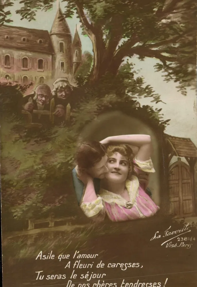 Liebe und Zärtlichkeit — Garten-Szene mit Schloss — La Favorite, Nr. 2381/4 - Vorderseite