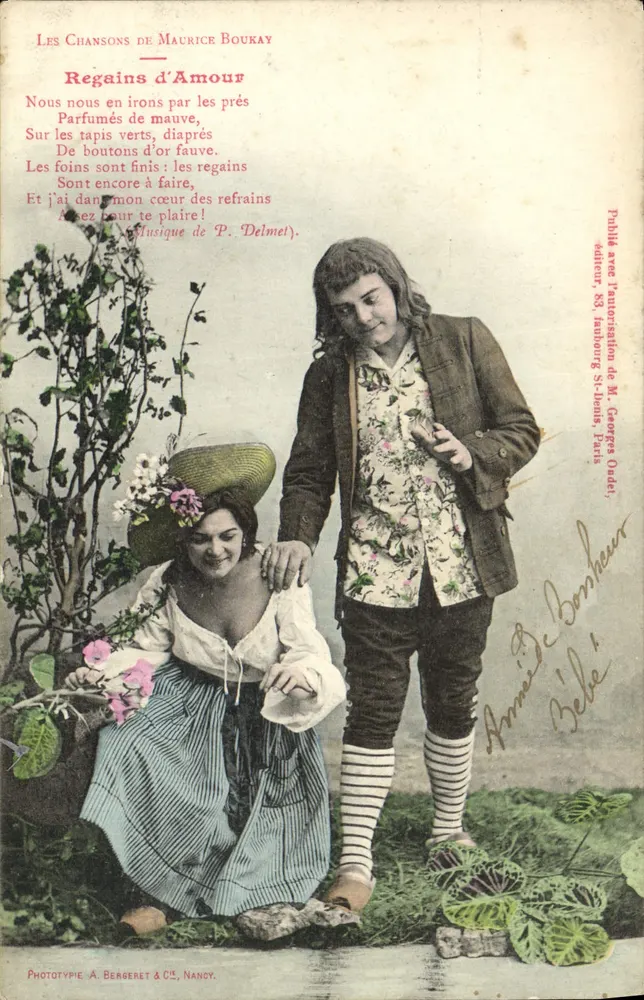 Zwei junge Menschen in Landhauskleidung — Lied von Maurice Boukay — Phototypie A. Bergeret & Cie, Nancy - Vorderseite