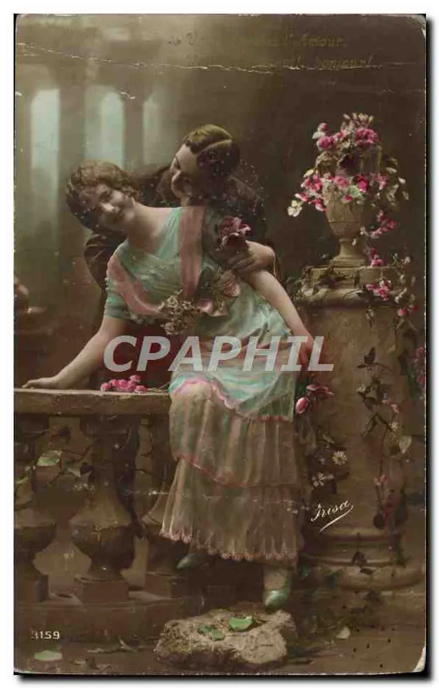 Deux jeunes femmes dans un jardin — scène romantique — éditeur J. Lusa, n° 1159 - Vorderseite