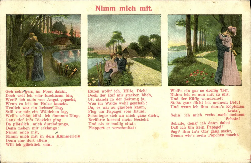 Waldszenen und Liebespaar — Gedicht auf Deutsch — F. Sch. N. 26 - Vorderseite