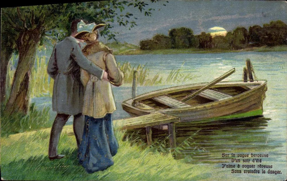 Liebendes Paar nahe einem See — poetischer Text — Verlag Nr. 6009 Brilliant - Vorderseite