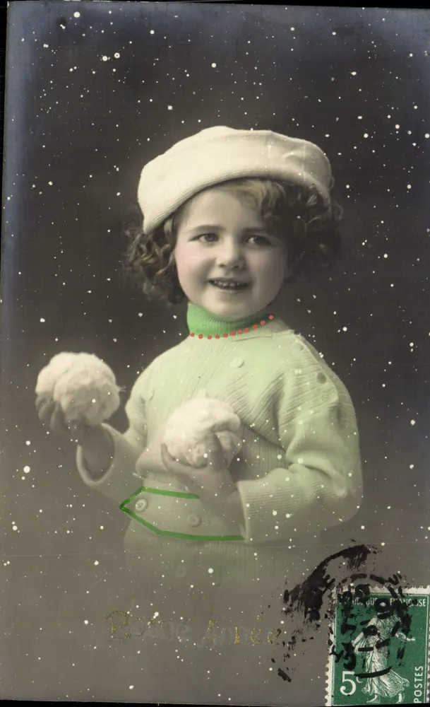 Kind mit weißem Hut — Schneebälle werfen — Verlag 'Bonne Foi' (unbekannte Serie) - Vorderseite