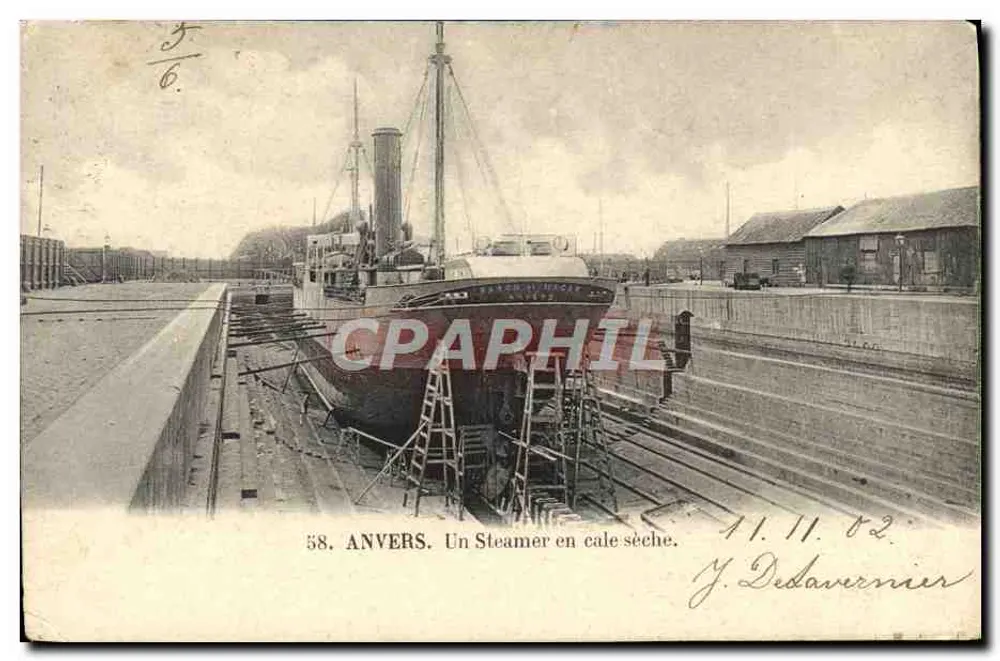 Anvers — Um Steamer em cale sèche — J. Didavernier, n° 58 - Frente