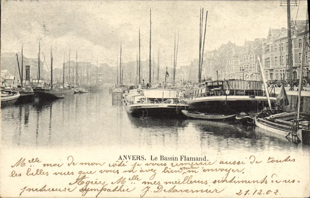 ANTWERPEN. Der Flämische Hafenbecken — Hafenansicht mit zahlreichen Segelschiffen — Verlag nicht sichtbar - Vorderseite