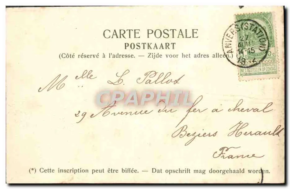Antwerpen. Der Alte Hafen — Verlag J. H. Schaefer Amsterdam, eingetragen A. 44. - Rückseite