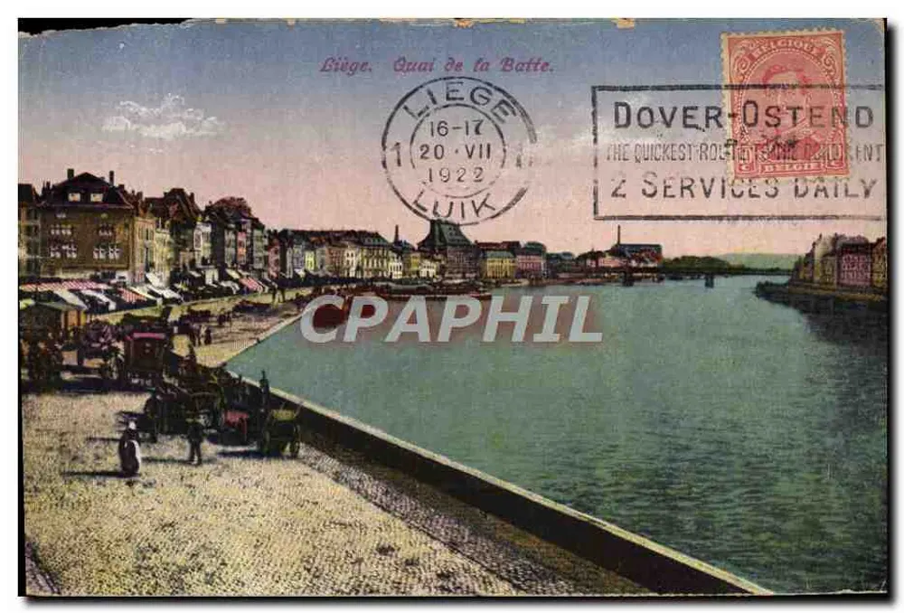 Liège, Quai de la Batte — vue du quai et du fleuve avec véhicules — éditeur J. N. & Co. - Frente