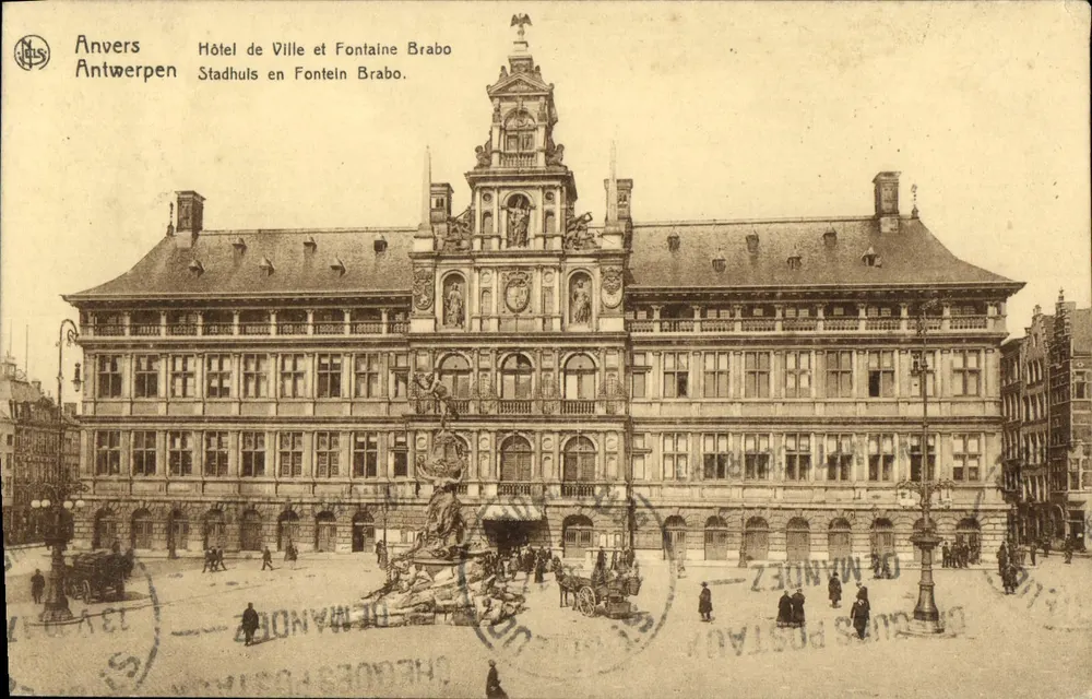 Antwerpen — Stadthaus und Brabo-Brunnen — NLS - Vorderseite
