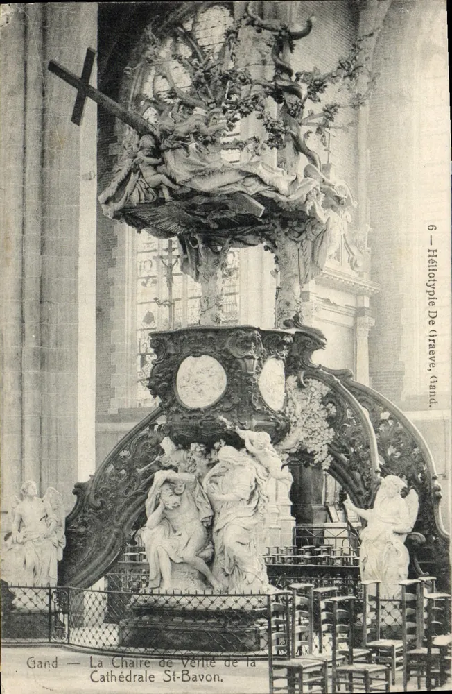 Gand — Die Wahrheitspforte der Kathedrale St-Bavon — Héliotypie De Grave, Gand - Vorderseite