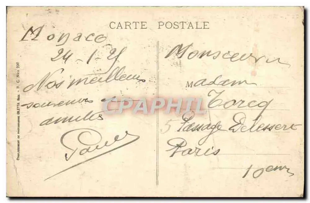 Mônaco — Vista tirada entre as Flores — Edição Gilletta, n° 137 - Verso