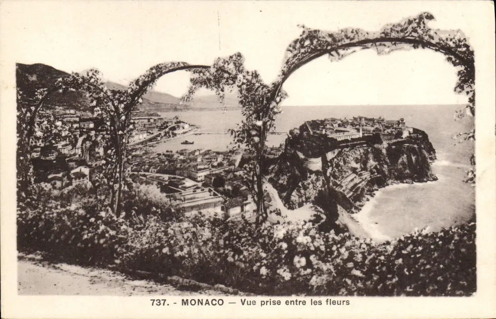 Mônaco — Vista entre as flores — J. Gilletta, Nice - Frente