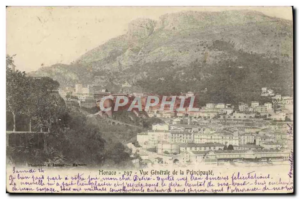 Monaco — Vista general del Principado — Fototipia E. Lecour — Marsan - Anverso