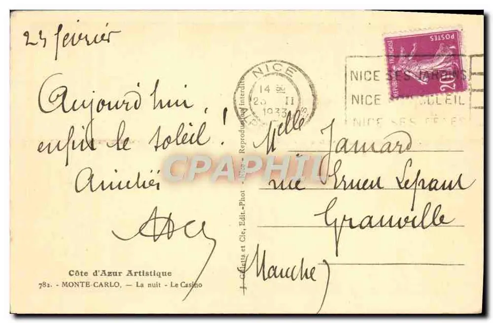 Das Casino von Monte-Carlo — Nacht — Verlag Gilletia, Nr. 782 - Rückseite