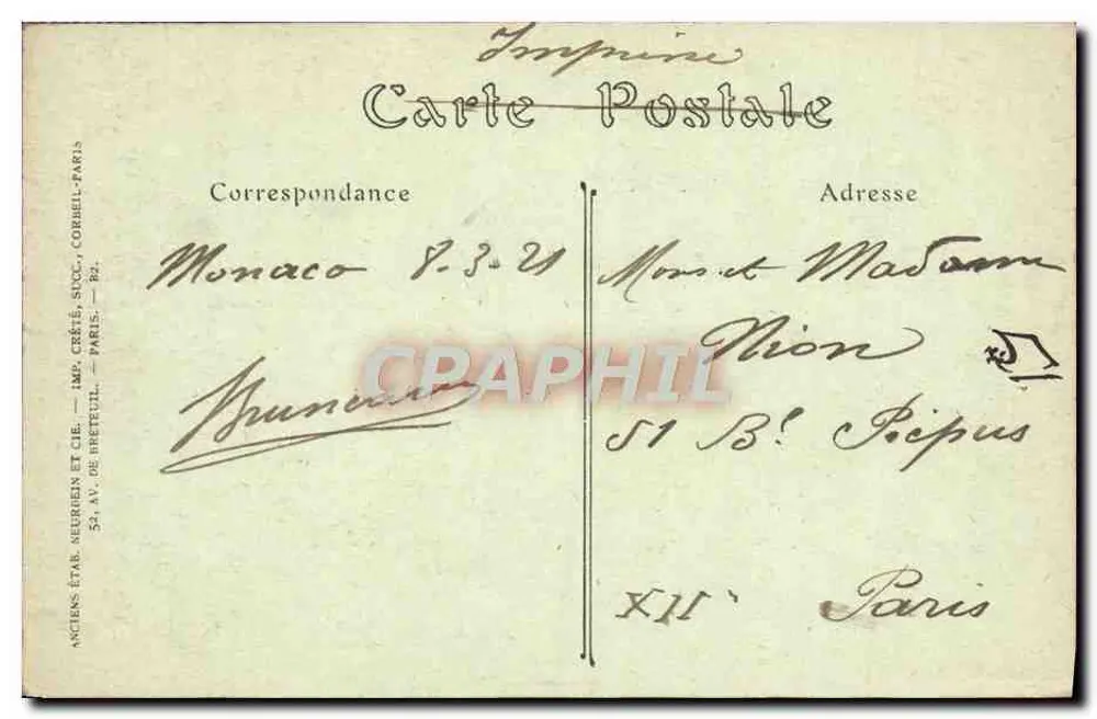 Monte-Carlo — Die Gärten und das Casino — Imp. Neudien et Cie, Paris - Rückseite