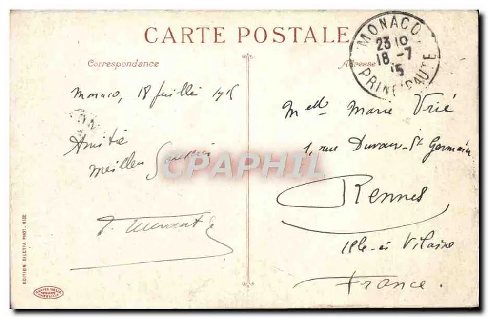 Monaco - Palast des Prinzen - La Condamine - Der Hafen — Giletta Fot. Nizza, n° 865 - Rückseite