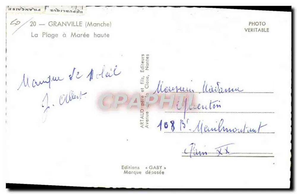 Granville (Manche) — A Praia com Maré Alta — Edições Gaby - Verso