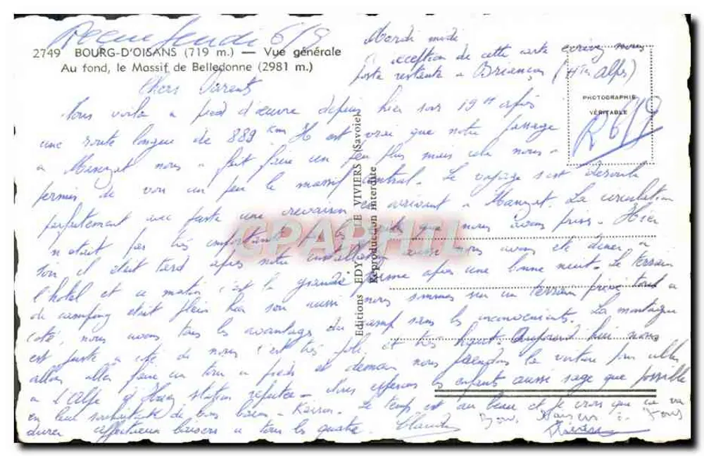 Bourg-d'Oisans — Allgemeiner Blick — Editions Viviers - Rückseite