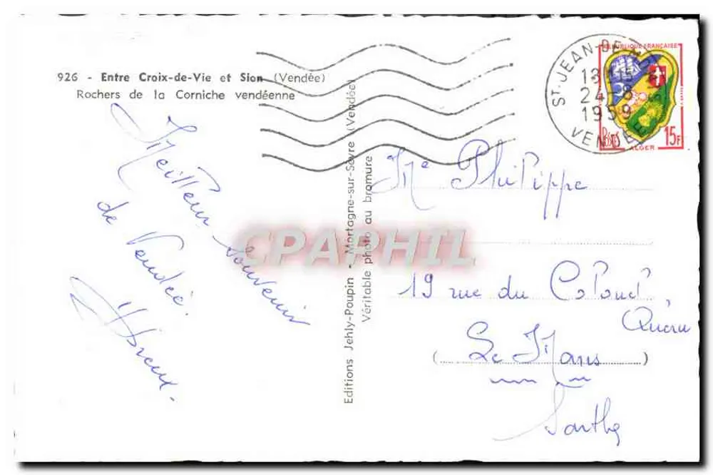 Felsen der Vendée-Küste — Zwischen Croix-de-Vie und Sion (Vendée) — Edition Jehly-Poupin - Rückseite