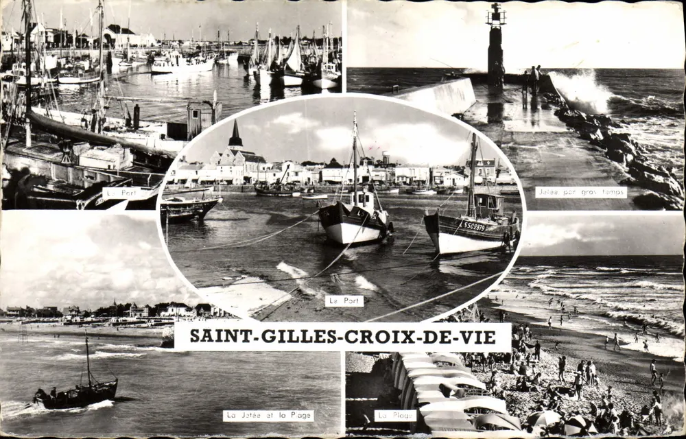 Saint-Gilles-Croix-de-Vie — Vista panorâmica do porto, da praia e do farol — Edições Artaud, Nantes - Frente