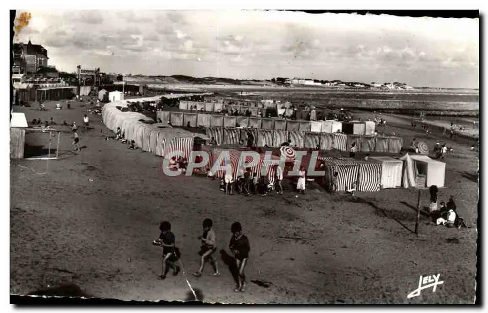 Praia de Croix-de-Vie — vista da praia com cabines riscadas — Éditions Jehly-Poupin - Frente