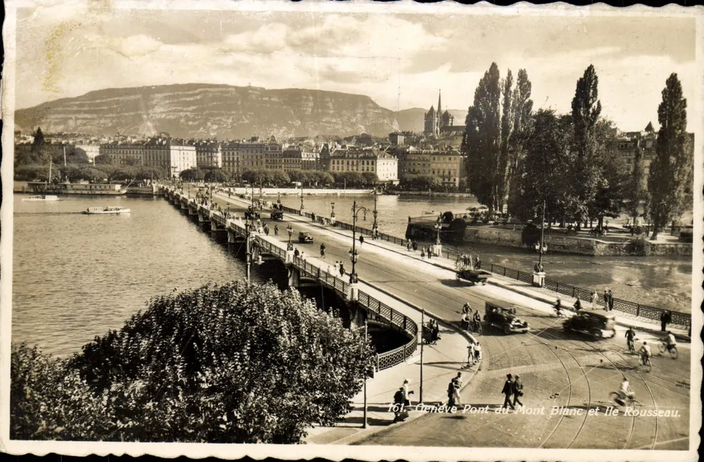 Genf - Brücke Mont Blanc und Insel Rousseau — Foto. Verlag O. Sarlot, Lausanne, Nr. 161 - Vorderseite