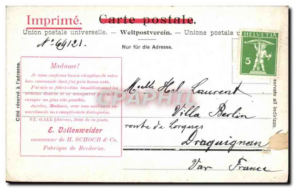 St. Gallen - Eintritt — entrée de la gare, Rosenbergsstrasse — éditeur E. Vollenweider, Broderles, n° 2428 - Back