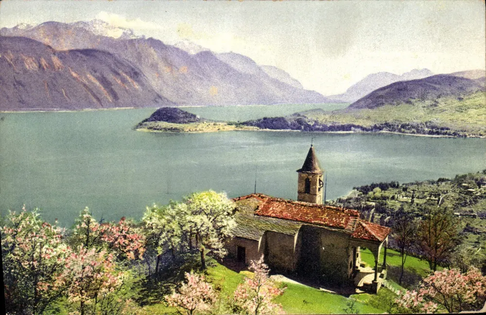 Capo S. Martino — vista do lago com igreja — Carl Künzli-Tobler, Zürich - Frente