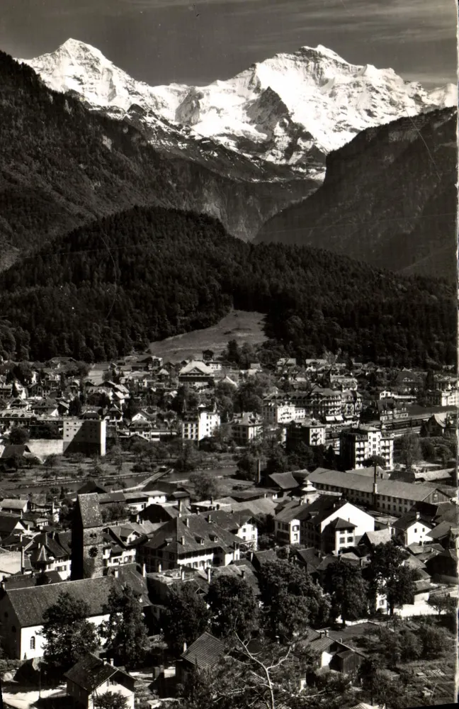 Interlaken - Unterseen — vista de las montañas — editor G. Giger & Kopfstein, n° 12498 - Anverso