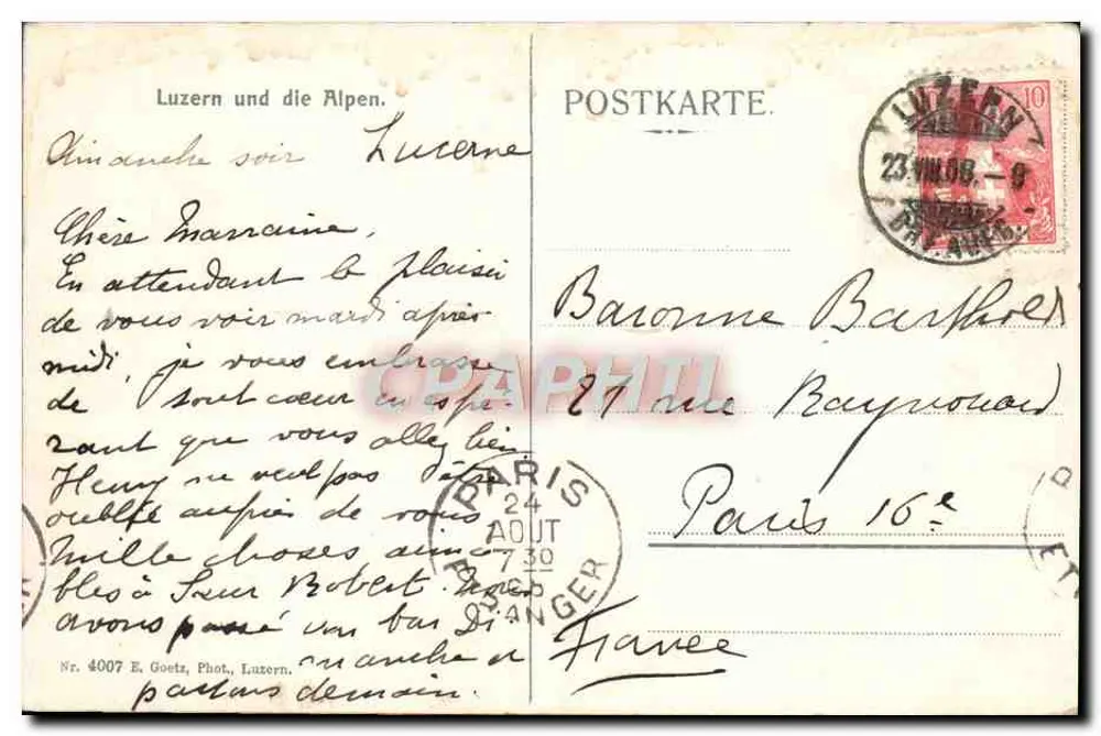 Lucerna e as Alpes — Editor E. Goetz, n° 4007 - Verso