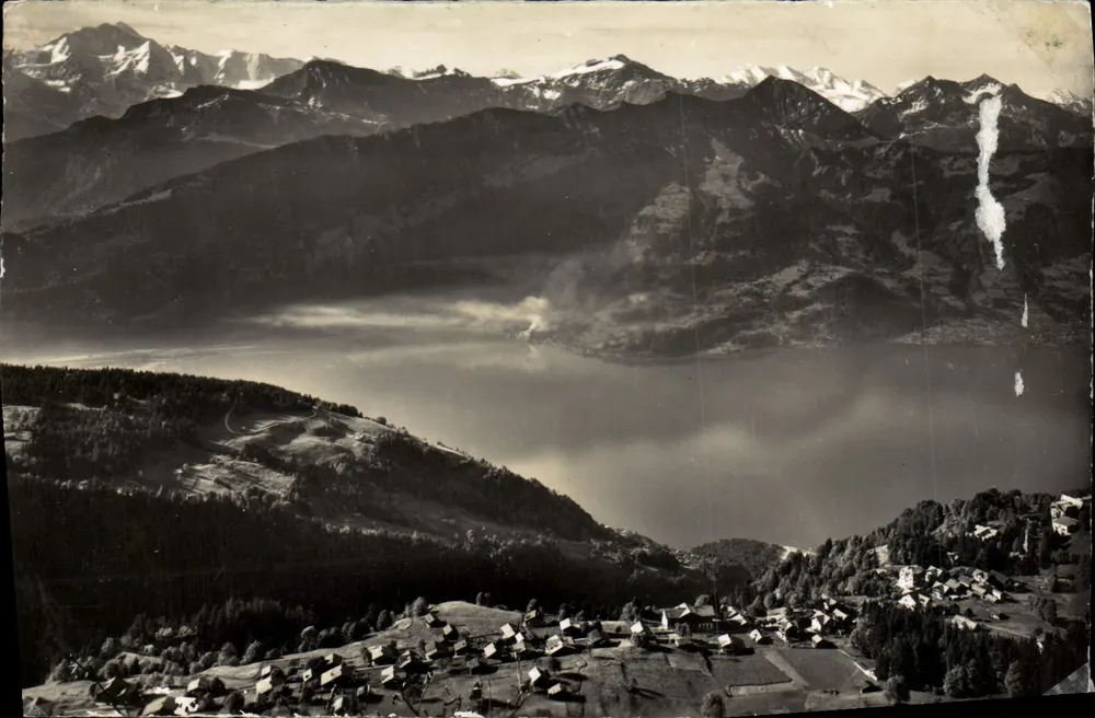 Widok na jezioro Thoune — Beatenberg, Jungfrau - Blümlisalp — wydawca Oygar & Kopplwaken - Awers