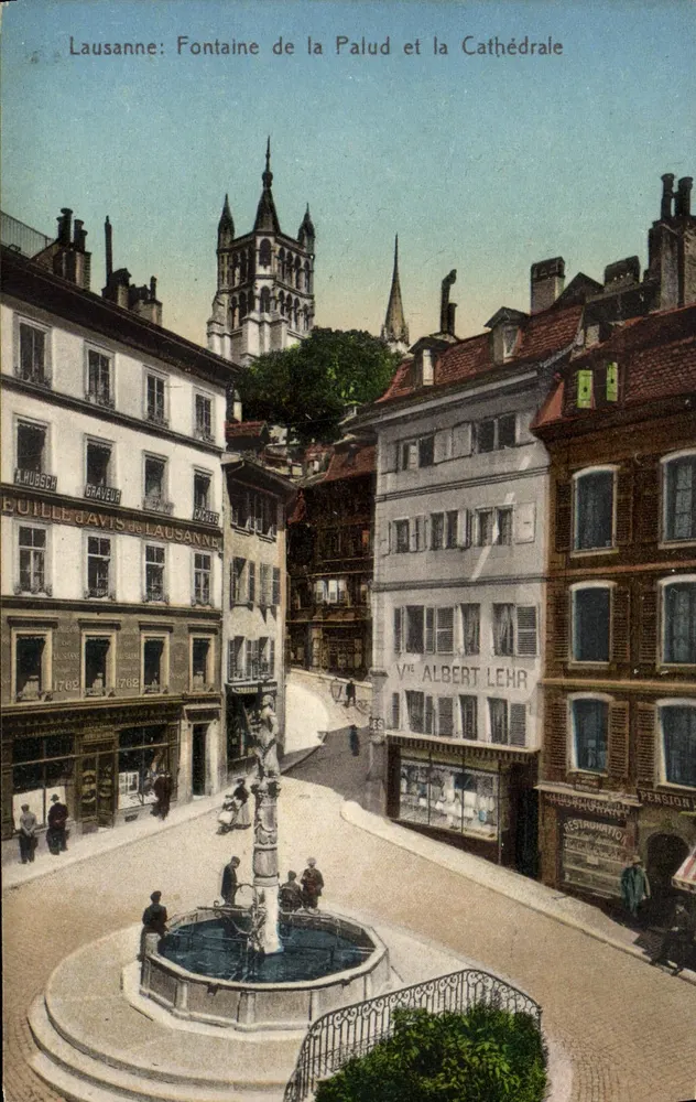 Lausanne: Fontaine de la Palud und die Kathedrale — A. Hubser, Gravez, Lausanne - Vorderseite