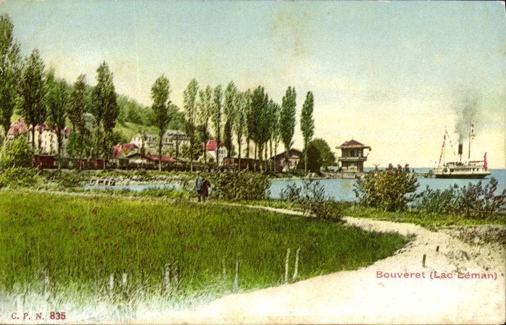 Bouveret (Lago Léman) — vista do lago com barco a vapor e passeio — C.P.N. 835 - Frente