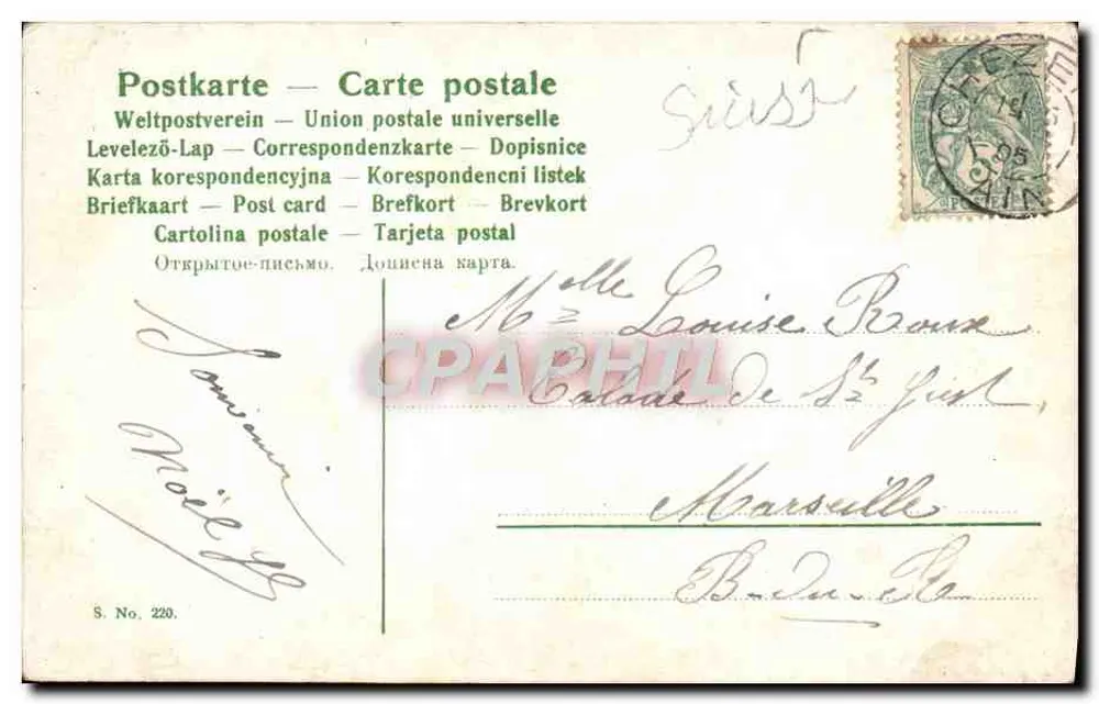 Dzieci w tradycyjnym alpinistycznym stroju — przed chatką w górach — S. No. 229 - Rewers